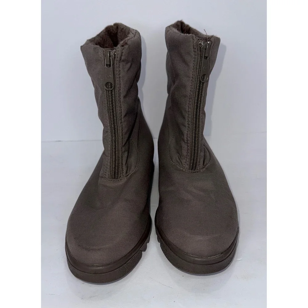 Toe Warmers Canada Waterproof Women's Taupe Winter Snow‎ Boots Sz 8.5 Front Zip
